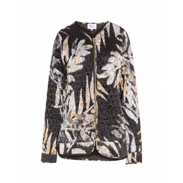 Gesteppte Jacke mit Blätter-Print 
