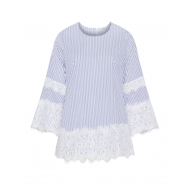 Gestreifte Bluse mit Spitzenbesatz 