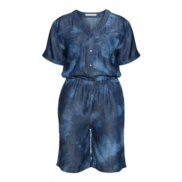 Jumpsuit in Jeans-Batik-Optik 