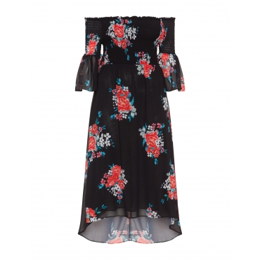 Kleid mit gesmoktem Carmenausschnitt 