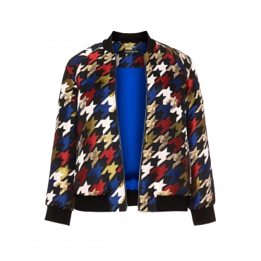 Kurze Bomberjacke mit Hahnentrittmuster 