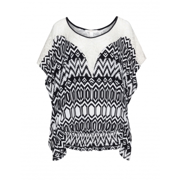 Poncho-Bluse aus Materialmix 