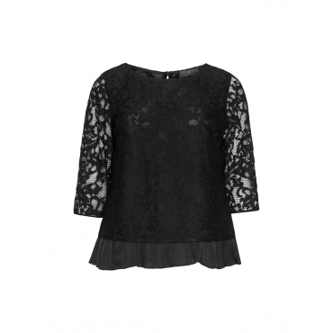 Spitzenshirt mit Plissee-Saum 