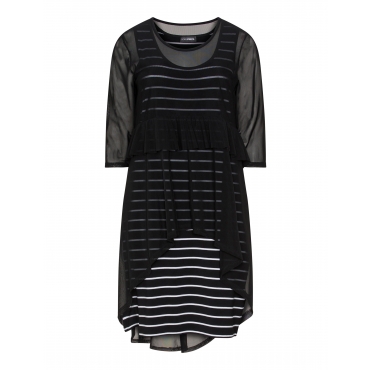 Streifenkleid mit Mesh-Überwurf 
