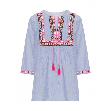 Streifentunika mit Ethno-Stickerei 