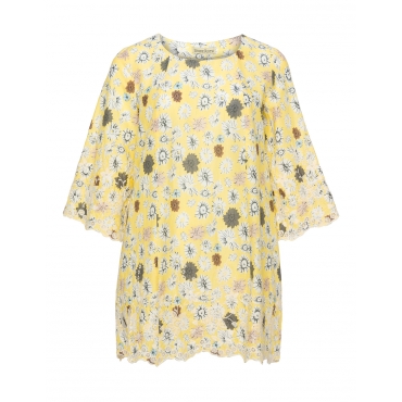 Tunika mit Allover-Print und Stickereien 