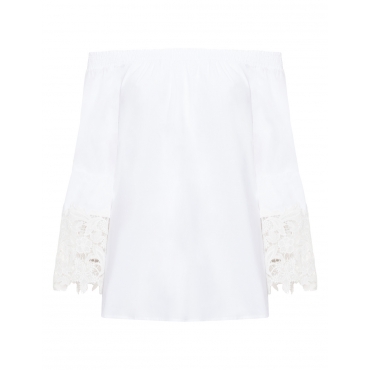 Tunika mit Carmenausschnitt und Spitze 