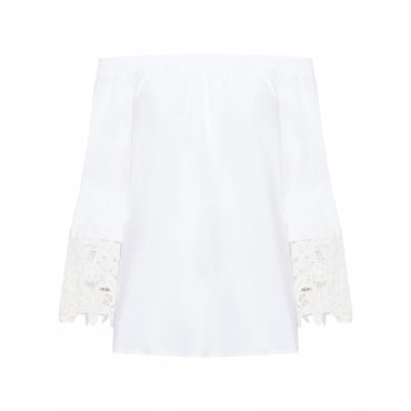 Tunika mit Carmenausschnitt und Spitze 