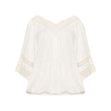 Webstoff-Shirt mit Crochet-Spitze 