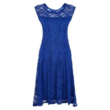 Apricot Blue Lace Pleated Skater Dress 