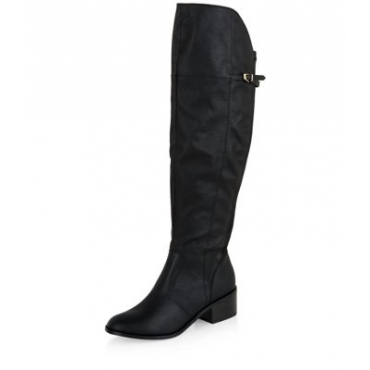 Black Comfort Buckle Strap Over The Knee Boots 
