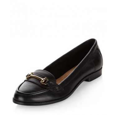 Black Leather Metal Bar Loafers 