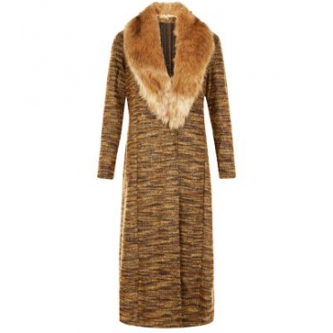 Blue Vanilla Brown Faux Fur Collar Coatigan 