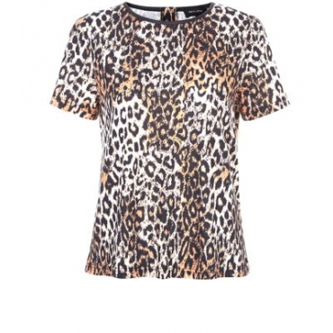 Brown Leopard Print Leather-Look Trim T-Shirt 