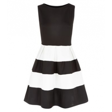 Cameo Rose Black Scuba Black Stripe Skater Dress 