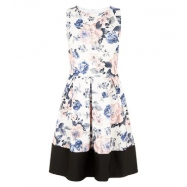 Cameo Rose White Scuba Floral Print Skater Dress 