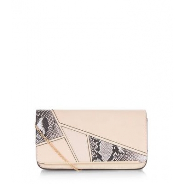 Cremeweiße Unterarmtasche mit Einsätzen mit geometrischem Muster 