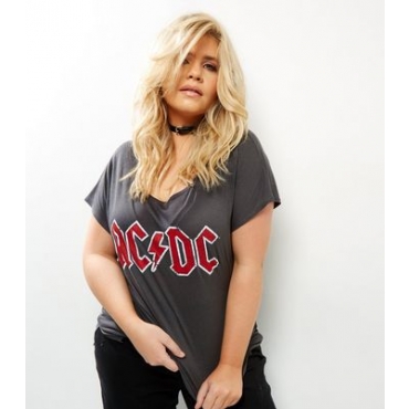 Curves – Dunkelgraues T-Shirt mit ACDC-Print 