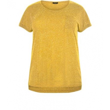 Curves – Gelbes, strukturiertes T-Shirt mit Tasche 