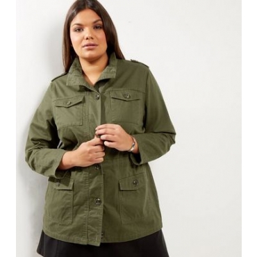Curves - Khakifarbene Jacke mit Brusttasche 