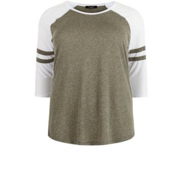Curves – Khakifarbenes Top mit Streifen an den Raglanärmeln 