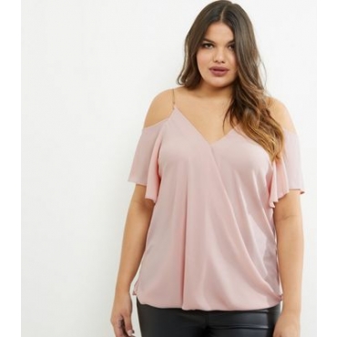 Curves – Rosafarbenes, schulterfreies Top in Wickeloptik mit Kettenträgern 