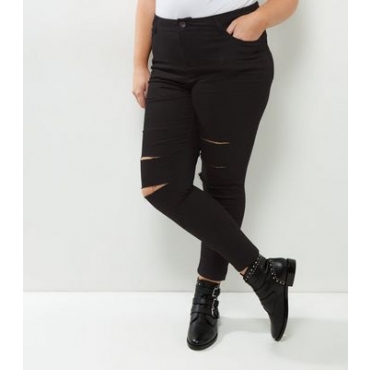 Curves – Schwarze, zerrissene Skinny Jeans 