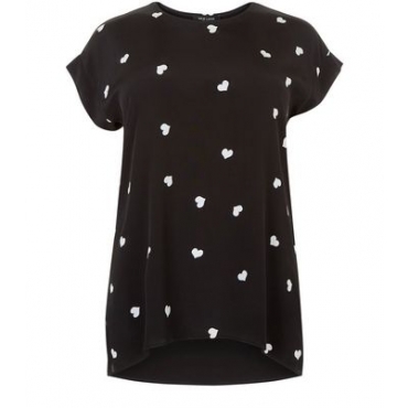 Curves – Schwarzes T-Shirt mit Herzmuster 