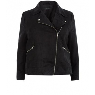 Plus Size Black Suedette Biker Jacket 