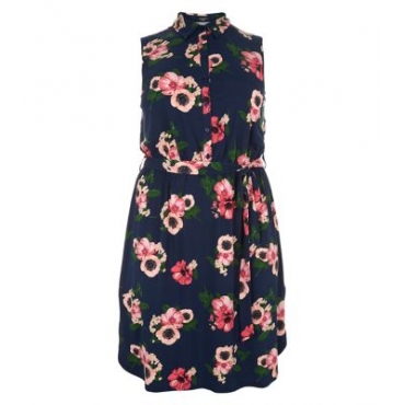 Plus Size Navy Jersey Floral Print Shirt Dress 