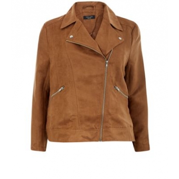 Plus Size Tan Suedette Biker Jacket 