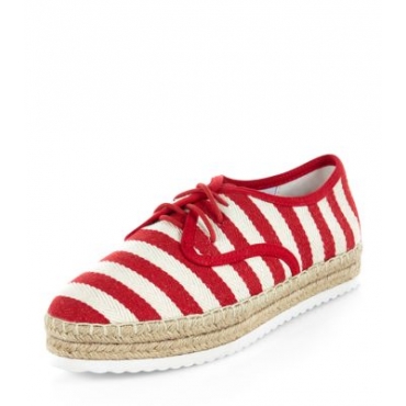 Red Stripe Lace Up Espadrilles 