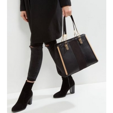 Schwarze Handtasche mit Kettengriff und Schlangeneinsätzen 