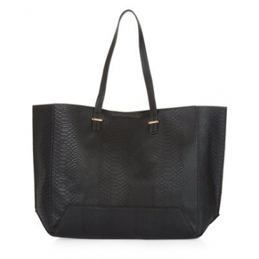 Schwarze Shopper-Tasche mit Schlangenmuster 