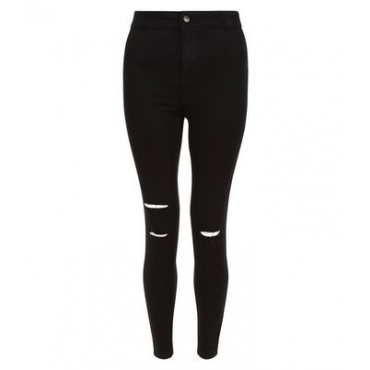 Schwarze superenge Skinny-Jeans mit hohem Bund und zerrissener Kniepartie 