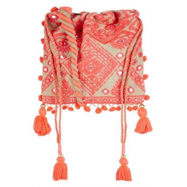 Tasche mit besticktem Bommelzug in Rosa 