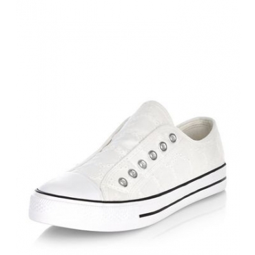 Teenager - Häkel-Stoffschuhe ohne Schnürung, weiß 