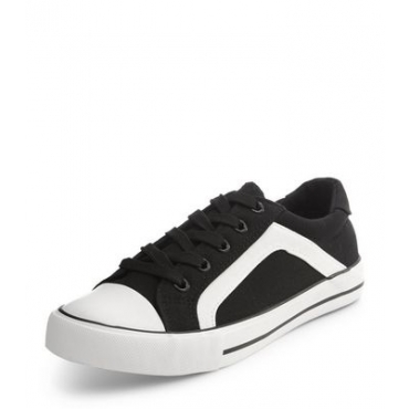 Teenager - Schwarze Sneakers zum Schnüren aus Canvas mit seitlichen Streifen 