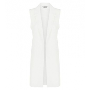 White Crepe Sleeveless Duster Coat 