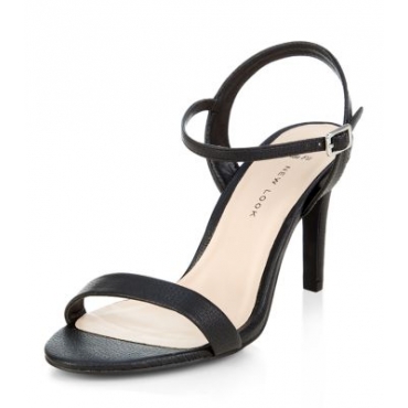 Wide Fit Black Ankle Strap Mid Heels 