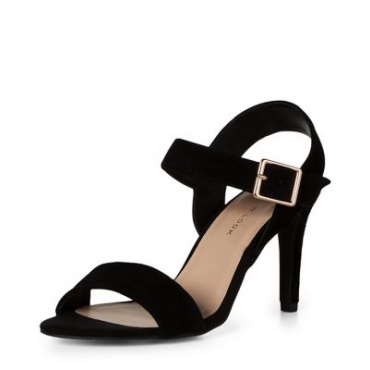 Wide Fit Black Leather Ankle Strap Heels 