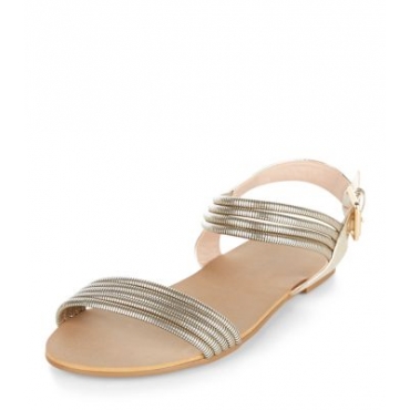 Wide Fit Gold Chain Two Part Sandals 