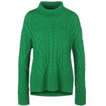 Rollkragen-Pullover im modischen Zopfstrick FTC Cashmere grün 