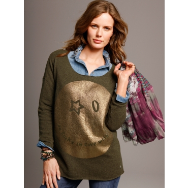 Rundhals-Pullover überschnittener Schulter LIEBLINGSSTÜCK grün 