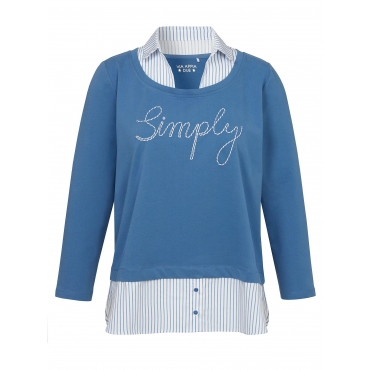 2-in-1-Sweatshirt mit Bluseneinsatz und Frontprint, blau-weiß, Gr.42-54 