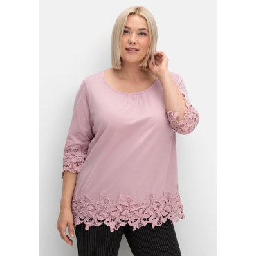 3/4-Arm-Shirt mit breiter, aufgesetzter Spitze, mauve, Gr.40-56 