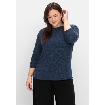 3/4-Arm-Shirt mit Glitzergarn und U-Boot-Ausschnitt, saphir, Gr.40/42-56/58 