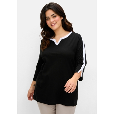 3/4-Arm-Shirt mit Kontrastdetails, schwarz, Gr.40/42-56/58 