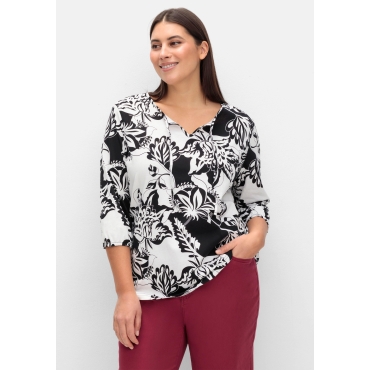 3/4-Arm-Shirt mit kontrastfarbenem Blütenprint, ecru gemustert, Gr.40-56 