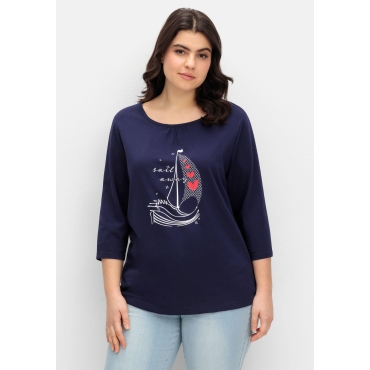 3/4-Arm-Shirt mit maritimem Frontdruck, marine bedruckt, Gr.40-56 